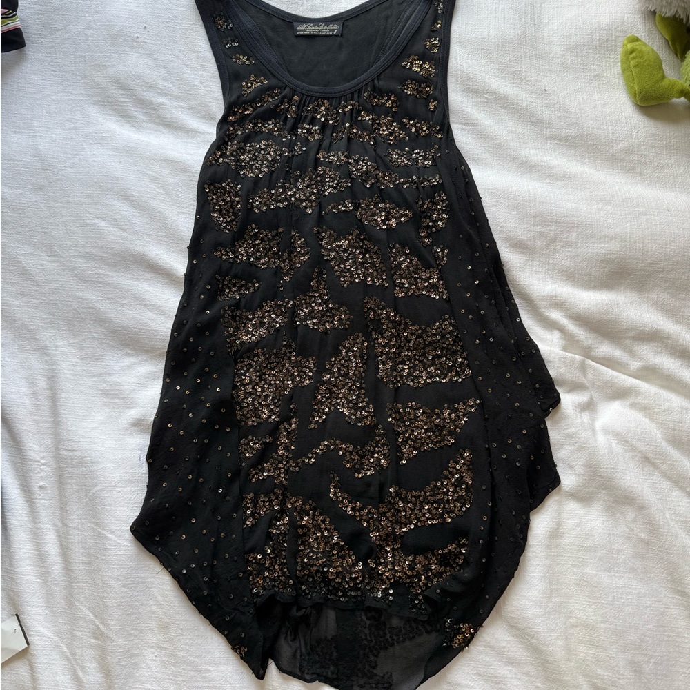 All Saints Black Asymmetrical Sequin Tank Top